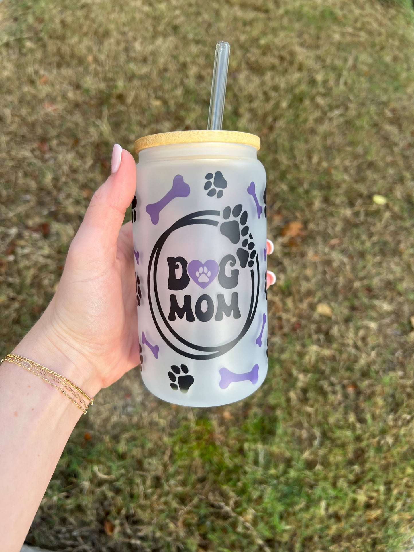 Dog Mom Frosted Soda Can Glass