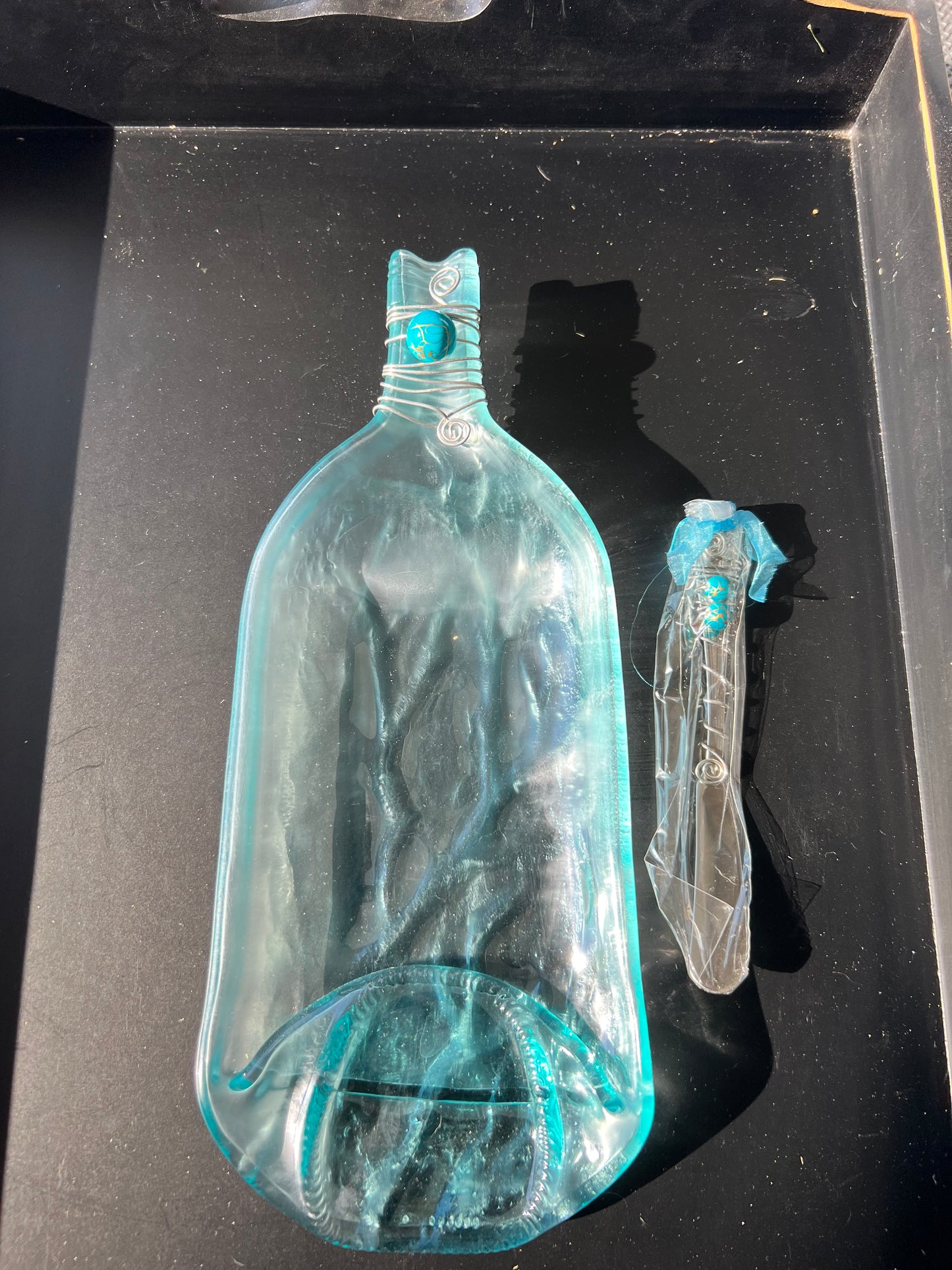 Branch Melted Bottle- Turquoise and Gold