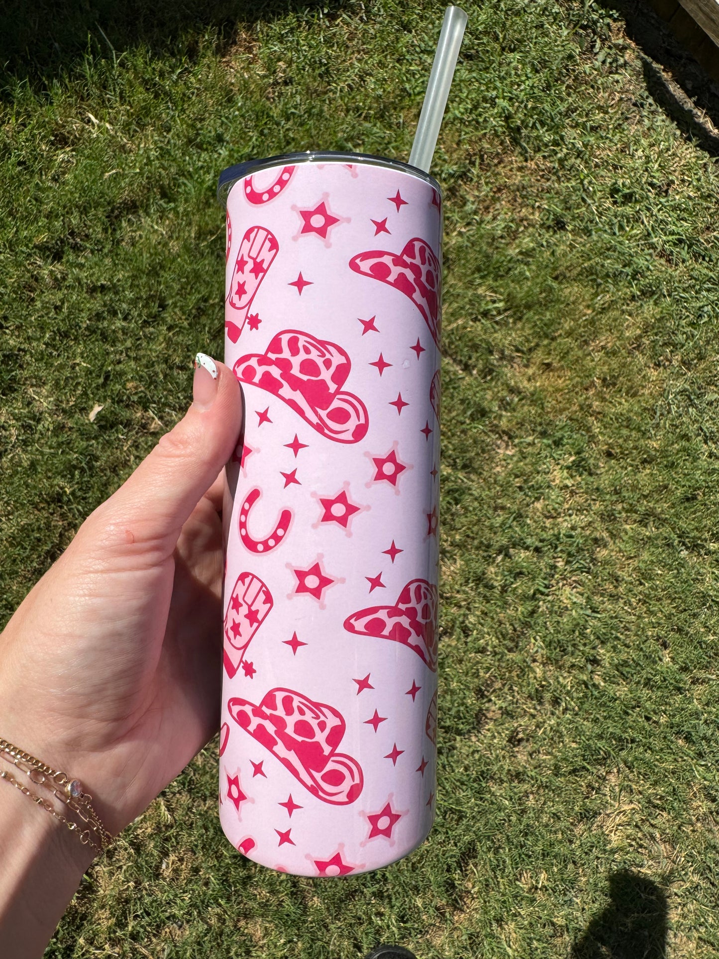 Pink Cowgirl Skinny Tumbler