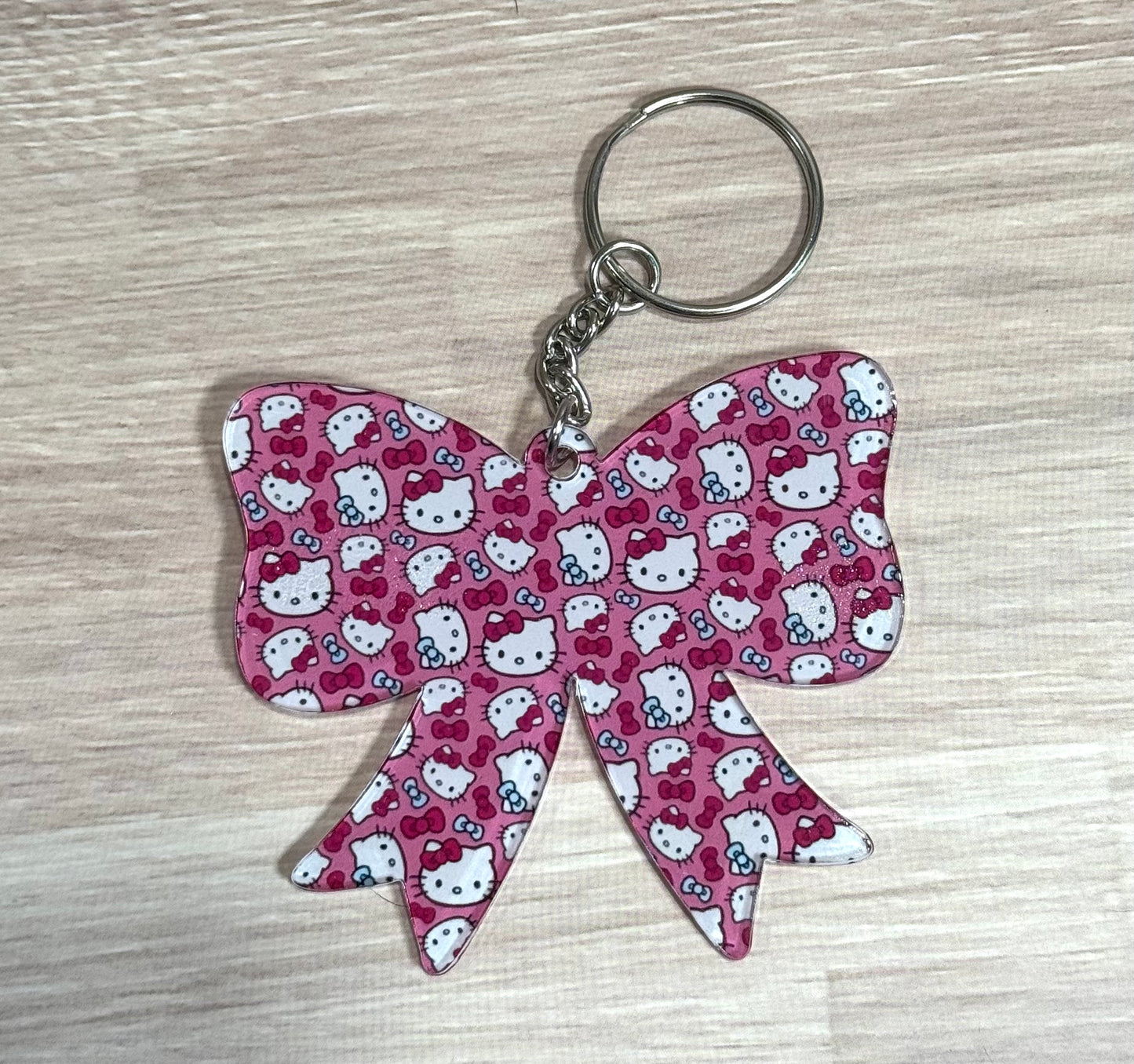 Kitty & Hearts Acrylic Bow Keychain