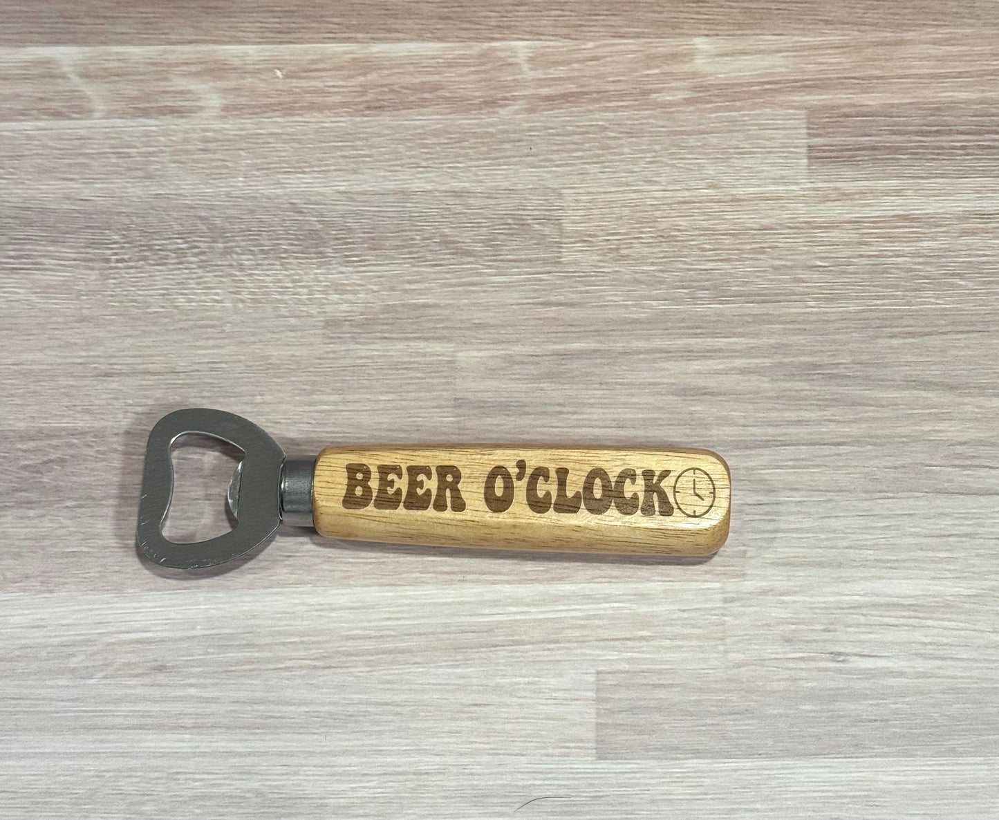 Beer O'Clock Wooden Handle Bottle Opener