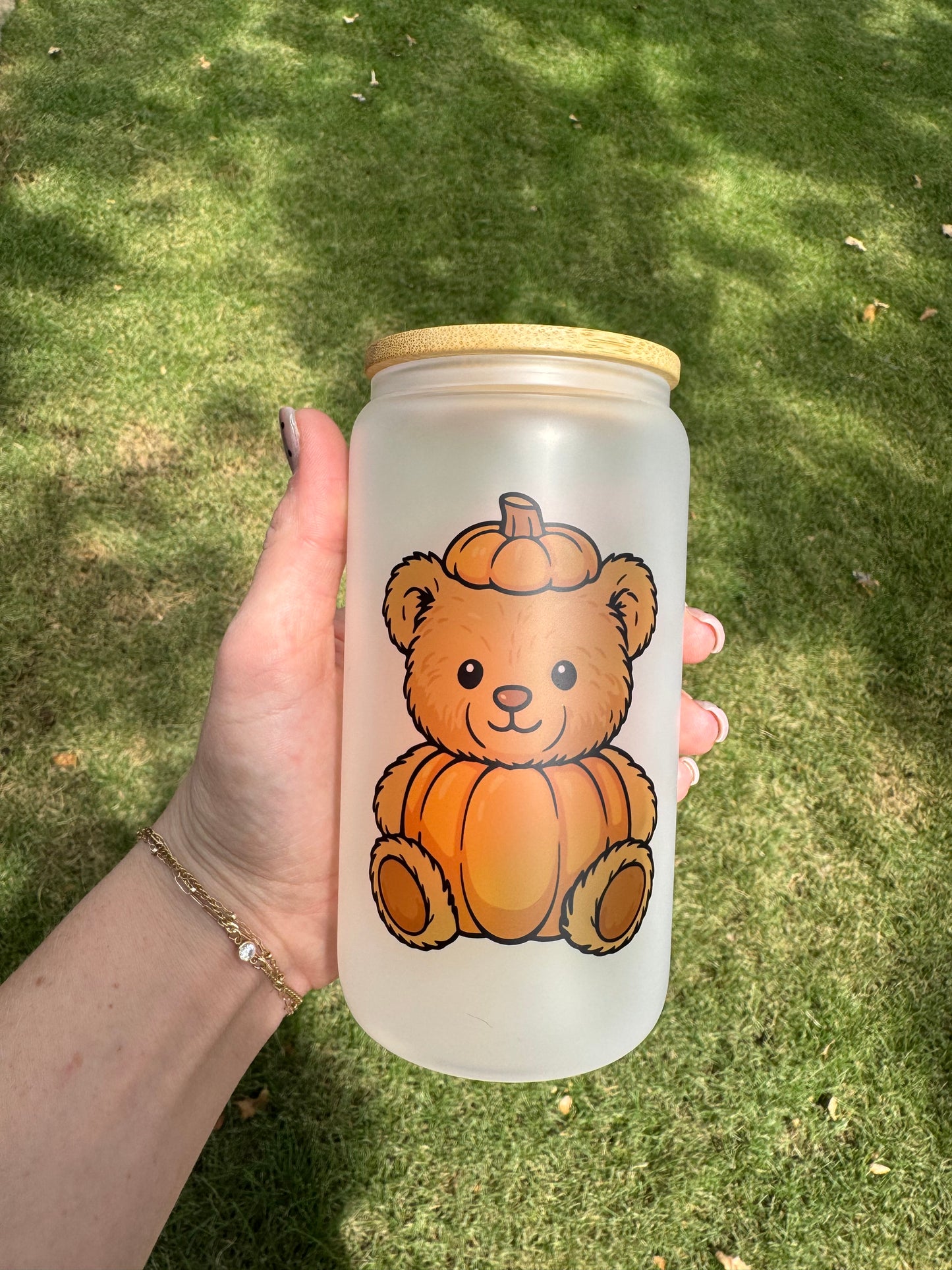 Pumpkin Bear Soda Can Glass