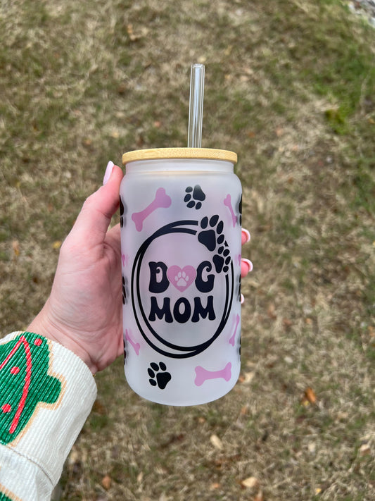 Dog Mom Frosted Soda Can Glass