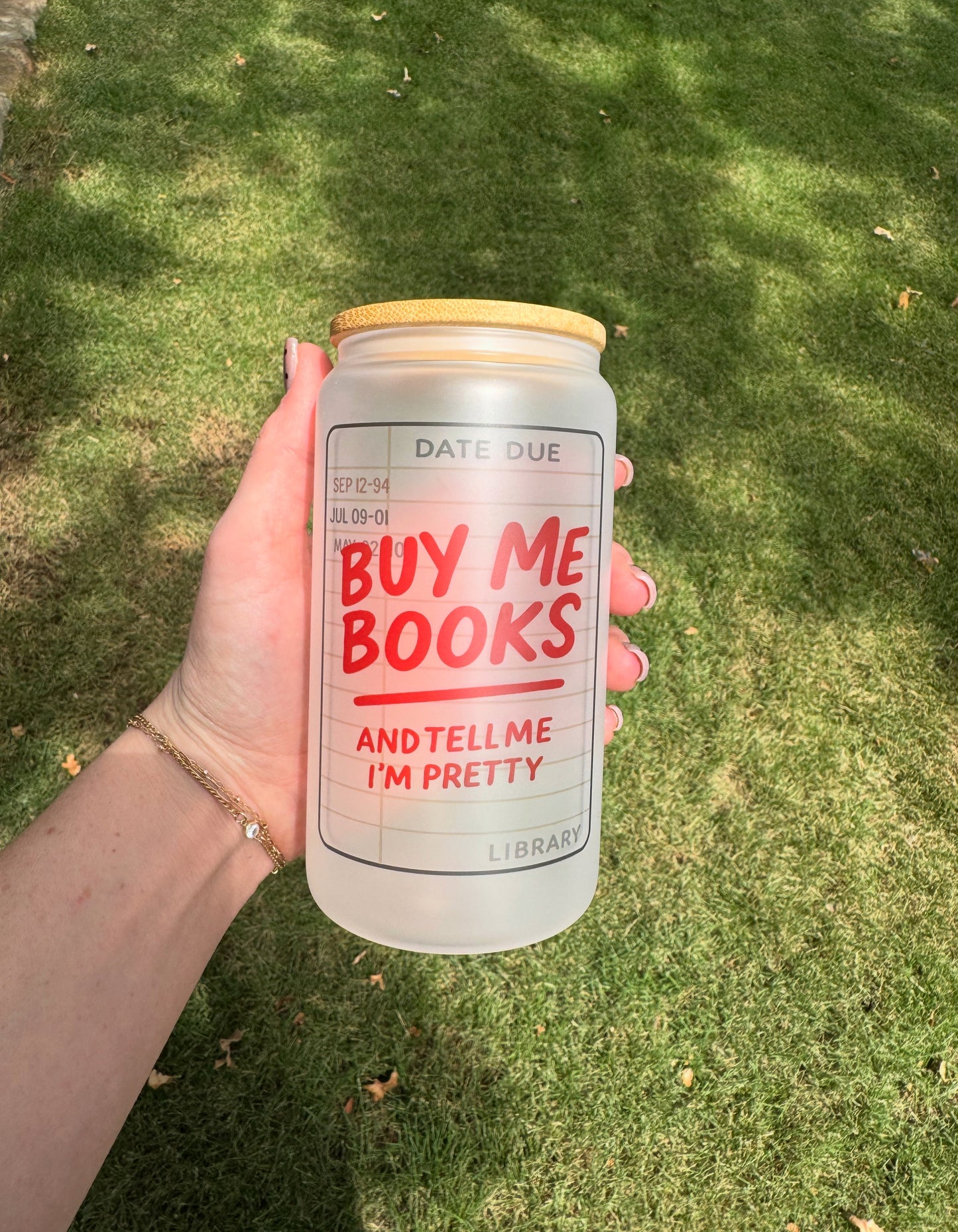 Buy Me Books Soda Can Glass