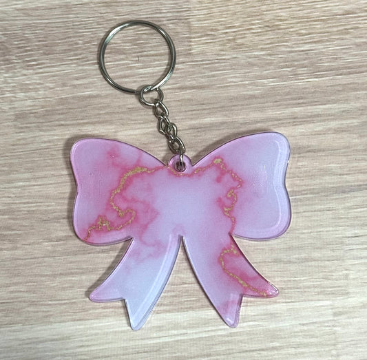Pink Marble Acrylic Bow Keychain