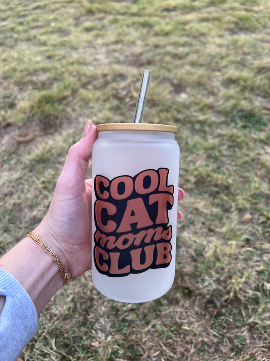 Cool Cat Moms Club Soda Can Glass
