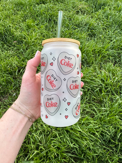 Diet Coke Hearts Soda Can Glass