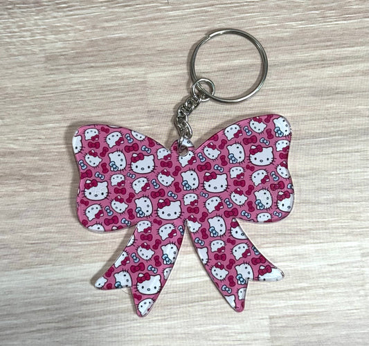 Kitty & Hearts Acrylic Bow Keychain