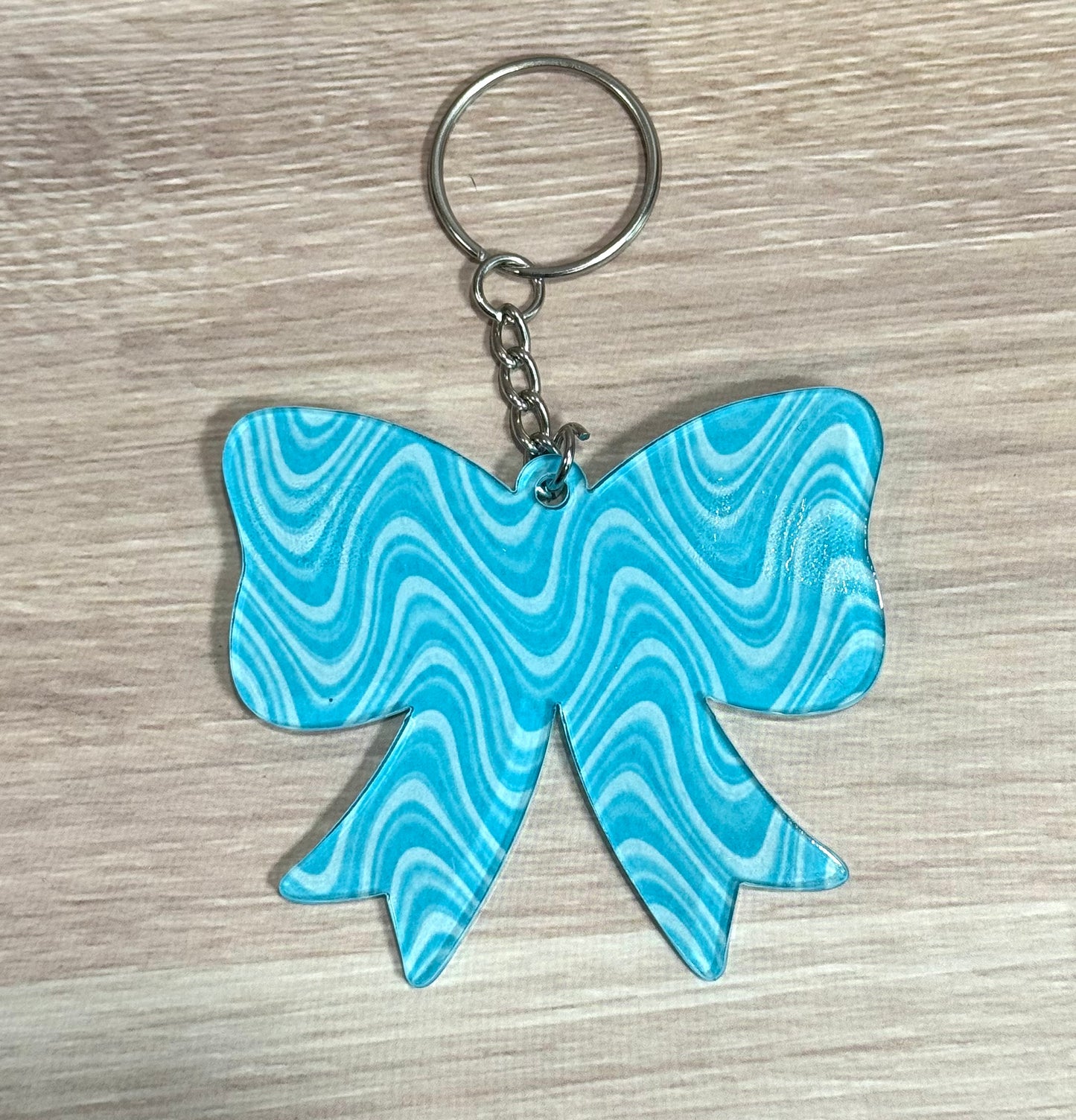 Blue Swirl Acrylic Bow Keychain