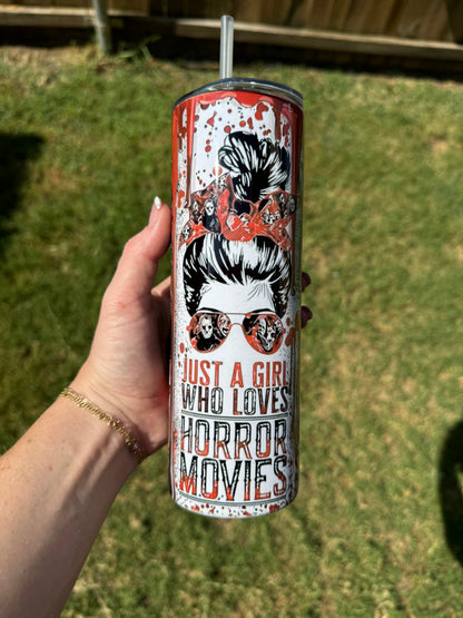 Girl Who Loves Horror Movies Skinny Tumbler