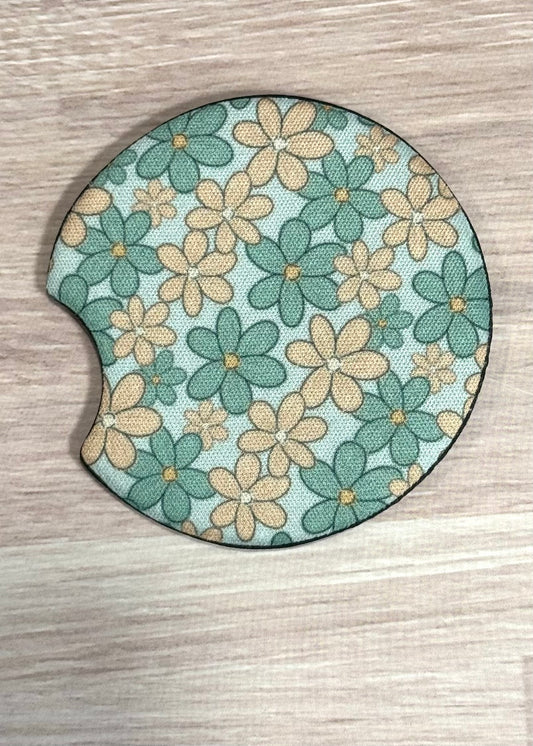 Teal & Orange Flower Car Coaster