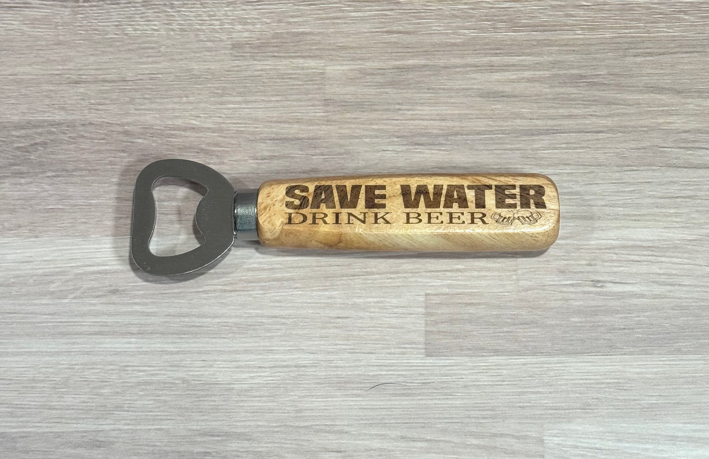 Save Water Drink Beer Wooden Handle Bottle Opener
