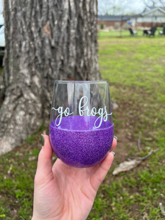Glitter Dipped TCU Wine Glass