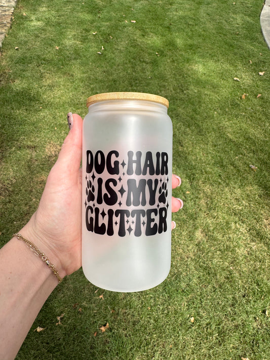 Dog Hair is my Glitter Soda Can Glass