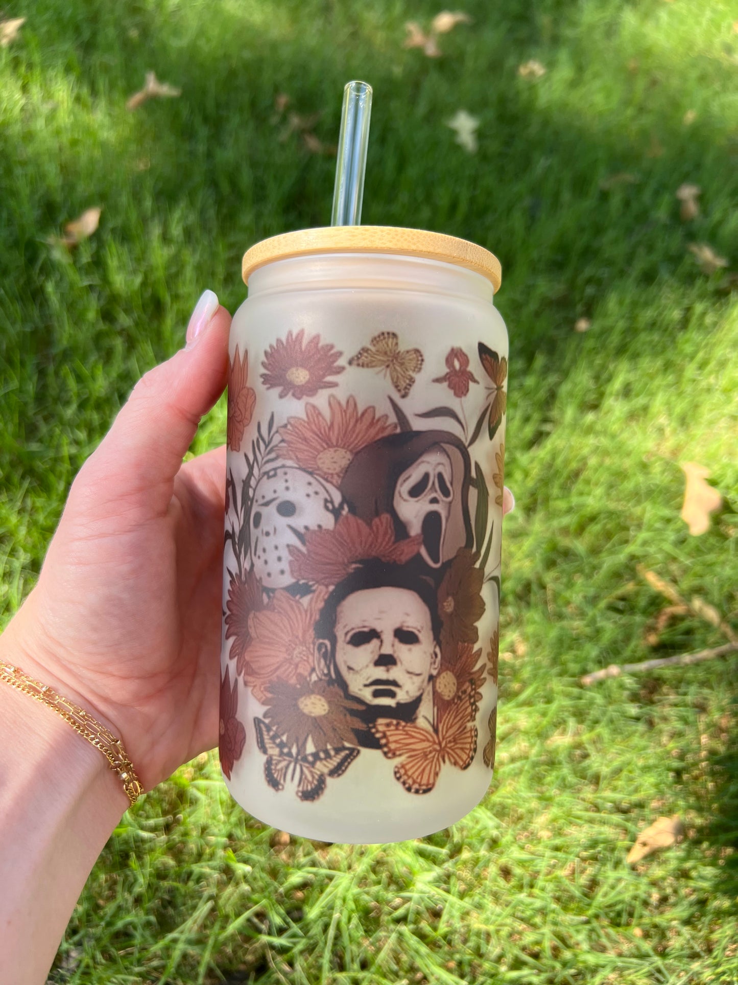 Horror & Flowers Soda Can Glass
