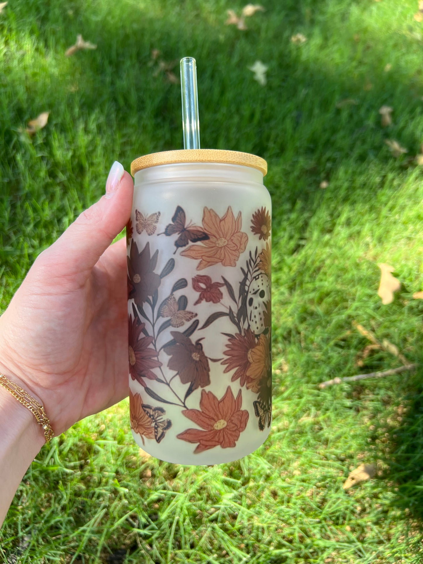 Horror & Flowers Soda Can Glass