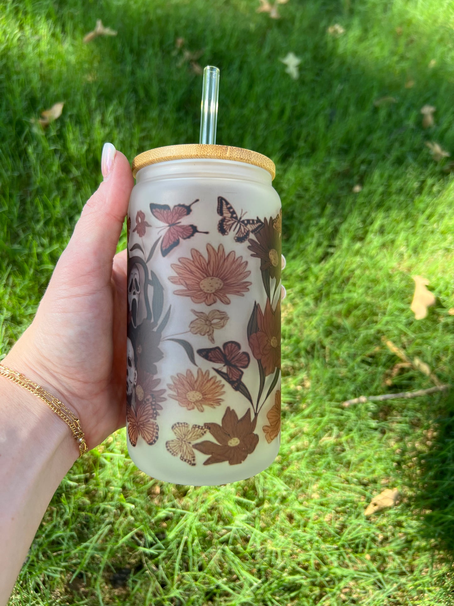 Horror & Flowers Soda Can Glass