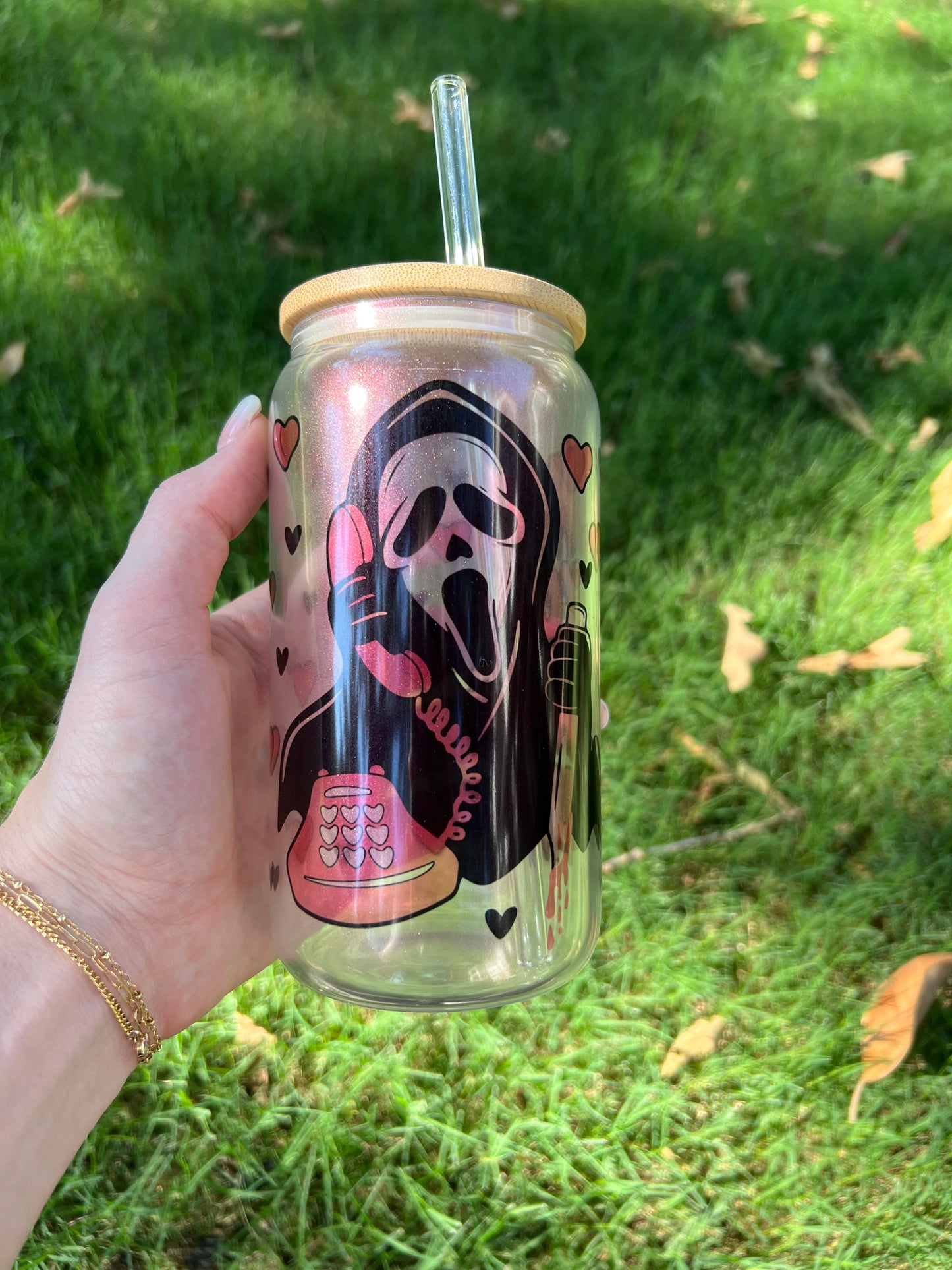 Scream Pink Shimmer Soda Can Glass